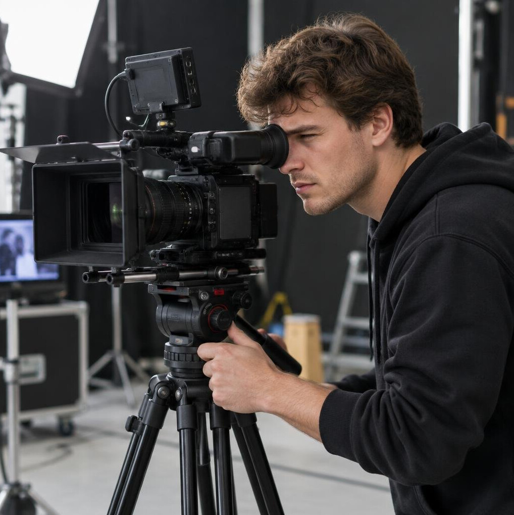Behind the scenes photo of a camera operator filming